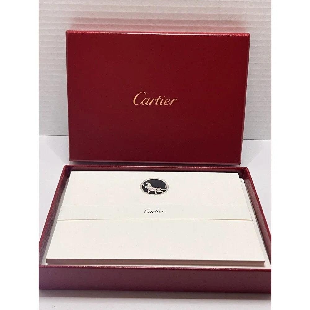 Vintage Cartier Panther Stationery Set10 (Rare) Gold Embossed Cards & Envelopes.